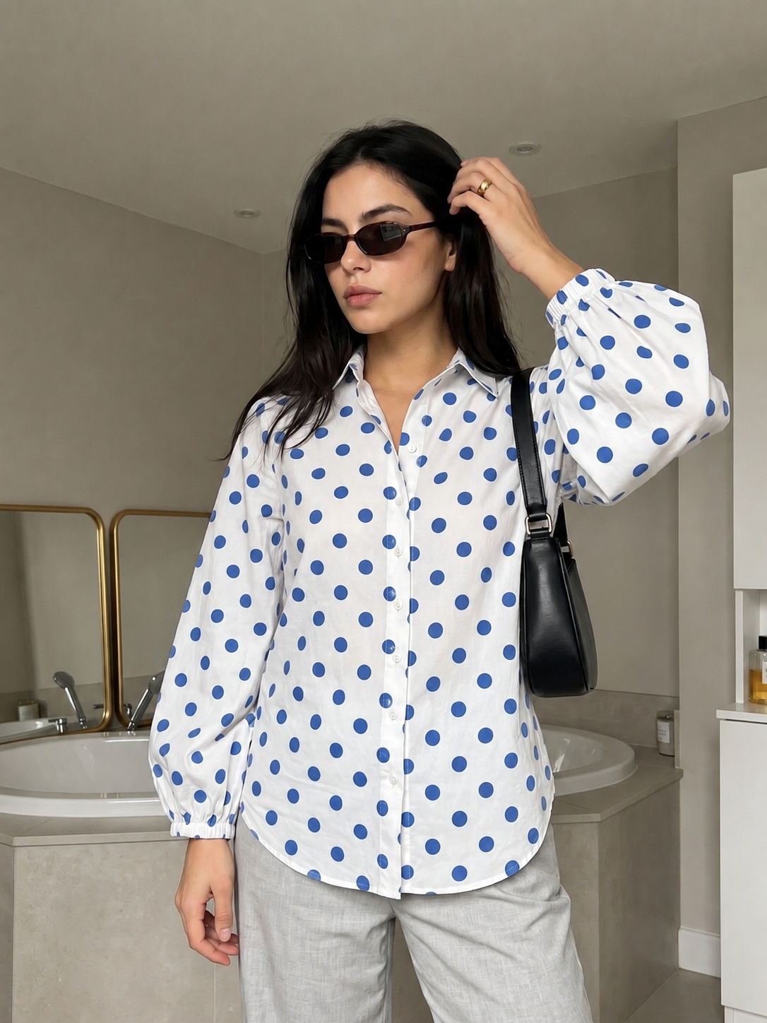 Blue Polka Dot Relaxed Shirt